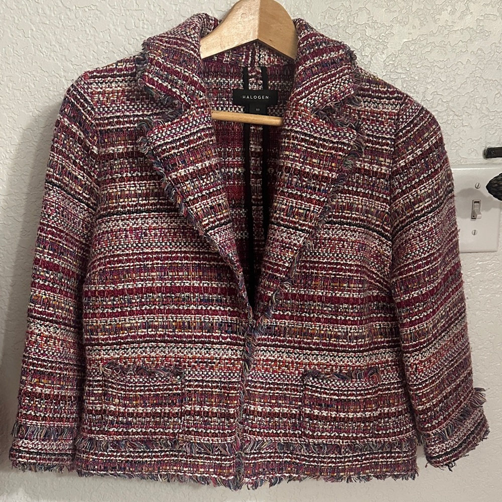 Halogen Women's Burgundy Multi-Color Tweed Blazer